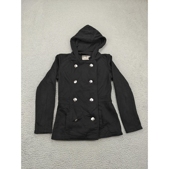 Guess Jackets & Blazers - Guess‎ Jacket Womens XS Black Hooded Double Breasted Peacoat Fleece Q430303K1B0